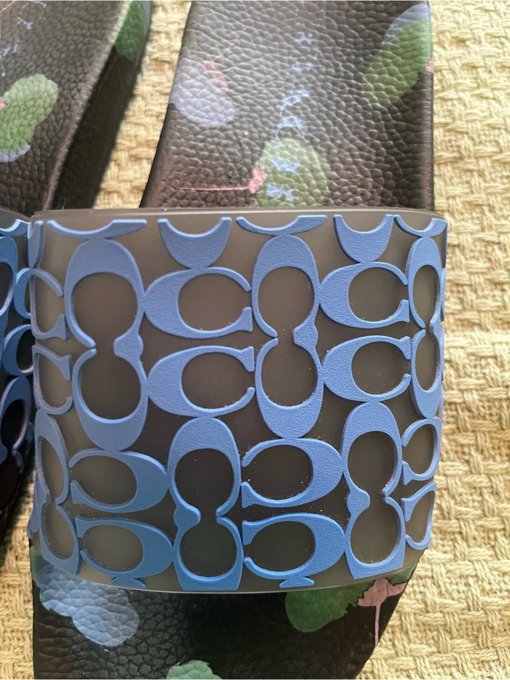 Coach Black Slides with Blue Logo Strap - Picture 2 of 6